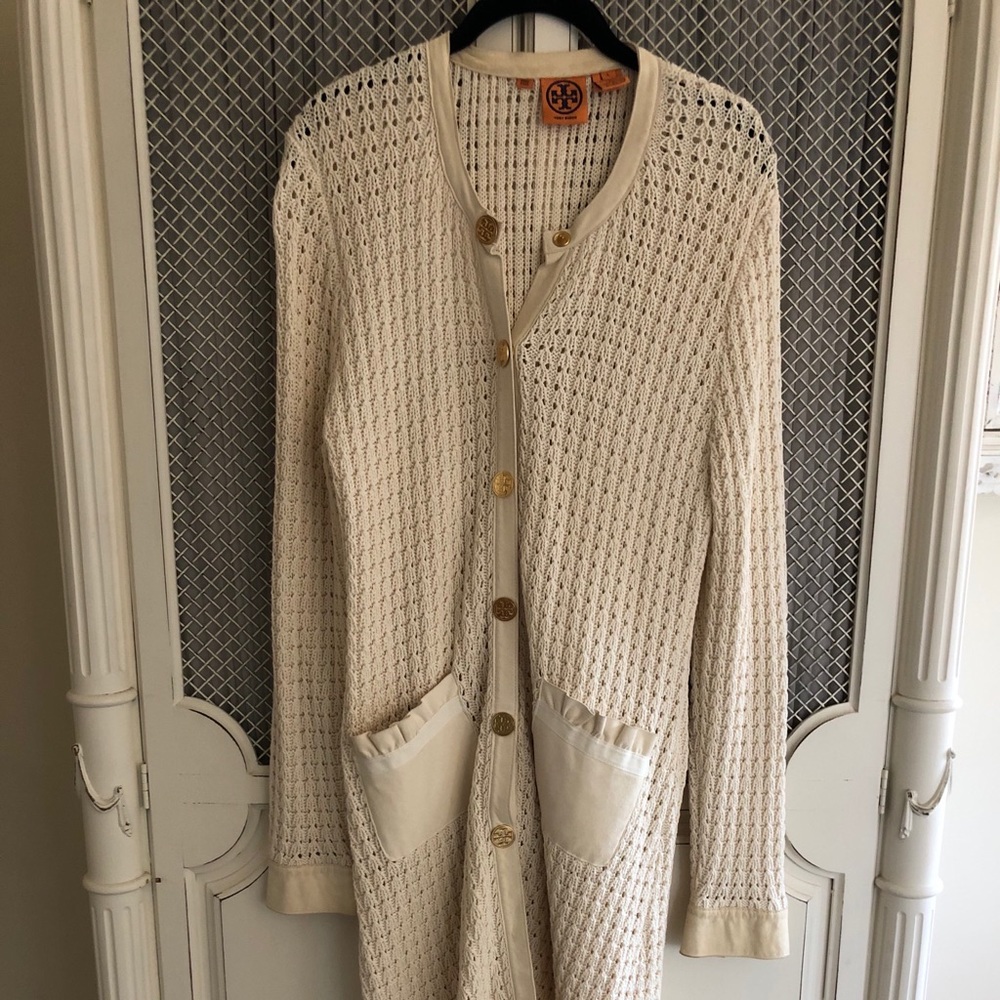 Tory Burch Beautiful Ivory Knit Long Cardigan